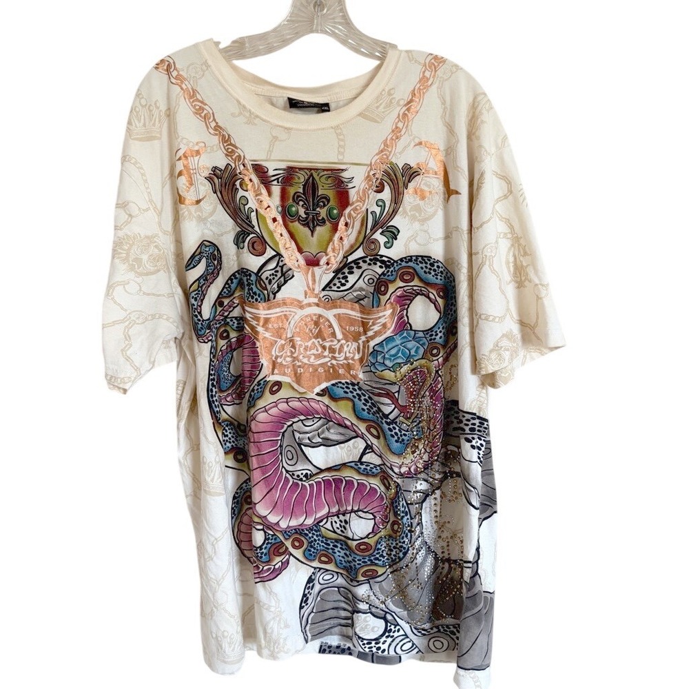 RARE‎ Vintage Y2K Christian Audigier Shirt Mens XXL Snake Print Chain